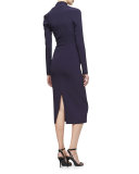 Stella Asymmetric-Neck Sheath Dress, Aubergine