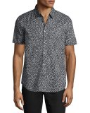 Foliage-Print Slim-Fit Short-Sleeve Sport Shirt, Black