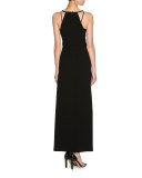 Sheer Tulle Sleeveless Halter Gown, Black