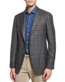 Windowpane Two-Button Sport Coat, Green