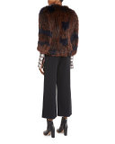 Patterned Fox Fur Coat, Midnight/Multicolor