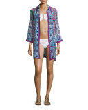 Le Jardin Printed Long-Sleeve Shirtdress Coverup