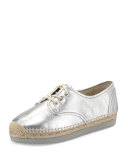 Hastings Lace-Up Espadrille Flat, Silver