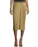 Phaedra Pleated Lurex Midi Skirt, Gold