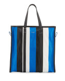 Bazar Medium Striped Leather Shopper Tote Bag, Bleu/Blanc/Noir