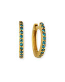 18K Yellow Gold & Blue Diamond Huggie Hoop Earrings