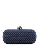 Woven Faille Large Knot Clutch Bag, Blue