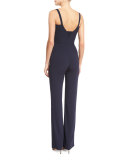 Sleeveless Corset Straight-Leg Jumpsuit, Midnight