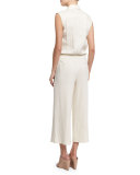 Linen-Blend Sleeveless Belted Utility Jumpsuit
