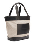 Leather-Trim Canvas Tote Bag, Black/White