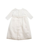 Long-Sleeve Mixed-Media Special Occasion Gown, White, Size 3-12 Months