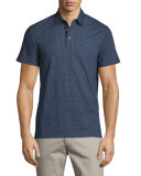 Dot-Print Short-Sleeve Polo Shirt, Midnight