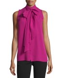 Tie-Neck Sleeveless Blouse, Fuchsia