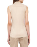 Sleeveless Silk Jersey Blouse, Champagne