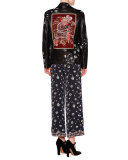 Hand-Painted Leather Biker Jacket, Black/Multi