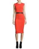 Zip-Trim Bodycon Sheath Dress, Red