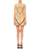 Sleeveless Diamond-Print A-Line Dress, Green Multi