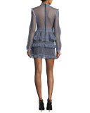 Dot-Lace Tiered Mini Dress, Dove Gray