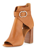 Millie Open-Toe Leather Bootie, Tan