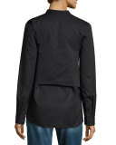Satin Poplin Tie-Front Shirt, Black