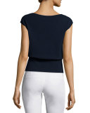 Seine Cap-Sleeve Merino Sweater, Midnight Navy