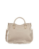 Edge Velo Goatskin Satchel Bag, Beige Praline
