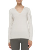 Cashmere Elbow-Patch Pullover Sweater, Vanilla