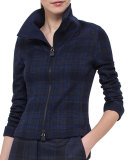 Eda Fitted Plaid Wool Jacket, Blue Jay