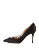 Nadira Jeweled Satin 90mm Pump, Black