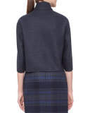 Emma Reversible Solid/Plaid Cocoon Jacket, Blue Jay/Starling