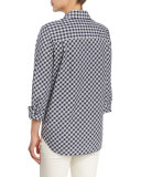 Brody Long-Sleeve Gingham Blouse, Ink Multi