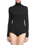 Long-Sleeve Jersey Turtleneck Bodysuit, Black