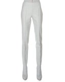 Stretch Flannel Pleated Slim Pants, Gravel