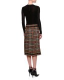 Long-Sleeve Embellished-Yoke Top, Black/Barolo