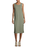 Lace-Up Sandwash Rib Midi Tank Dress, Moss