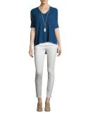 Ribbed V-Neck Boxy Slub Top