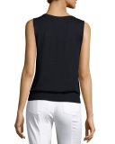 Palm-Print Ribbed-Trim Shell, Navy/Bianco