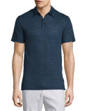 Feeder-Stripe Short-Sleeve Polo Shirt, Twilight Blue