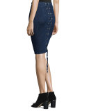 Denim Lace-Back Pencil Skirt