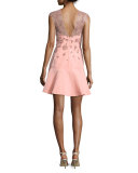 Beaded Cap-Sleeve Illusion Dress, Rose Pink