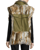 Rabbit Fur & Canvas Vest, Natural/Brown