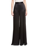 Crepe-Back Satin High-Waist Wide-Leg Pants, Black