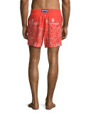 Moorea Bubbles Turtles Printed Swim Trunks, Red
