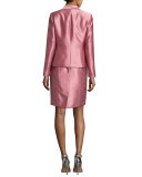 Satin Single-Button Jacket w/ Skirt, Pink