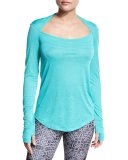Wave Long-Sleeve Sport Top, Turquoise