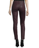 Verdugo Luxe-Coated Ultra-Skinny Ankle Jeans, Wine