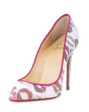 Cosmopump Lip-Print Red Sole Pump, White