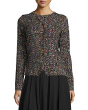 Tweed Jewel-Neck Cardigan, Multicolor