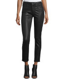 Hoxton Luxe-Coated Skinny Ankle Jeans, Black Fog