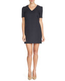Short-Sleeve V-Neck Sheath Dress, Caviar